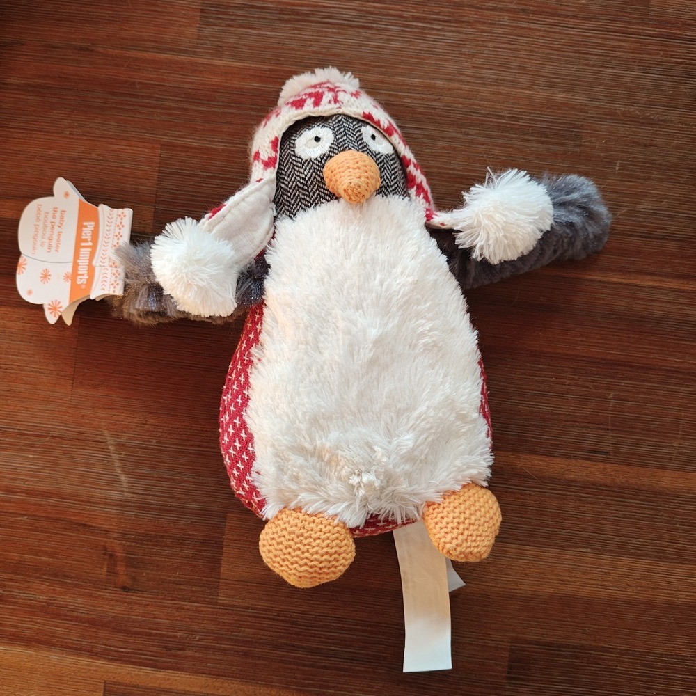 Pier 1 Imports Plush Teeter 8" Penguin Stuffed Animal Winter Hat Holiday NWT F32
